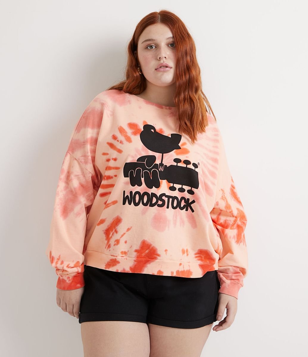 Blusão Fechado em Moletom com Estampa Woodstock Curve & Plus Size Menor preço em Blusão Fechado em Moletom com Estampa Woodstock Curve & Plus Size