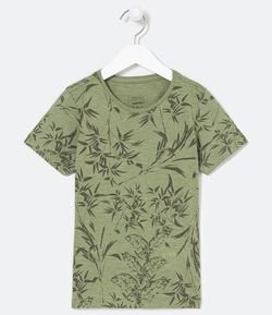 Camiseta Infantil Estampa de Folhagem - Tam 5 a 14 anos