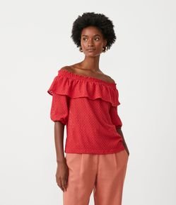 Blusa Ciganinha Texturizada com Decote Ombro a Ombro e Babado