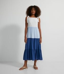 Vestido Longo em Viscose com Babados na Saia