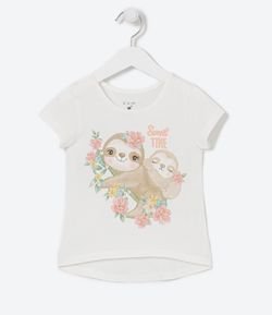 Camiseta Infantil Estampa Bicho Preguiça com Flores - Tam 1 a 5 anos