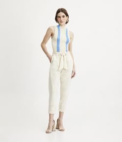 Calça Baggy em Sarja com Cós Elástico e Faixa para Amarração