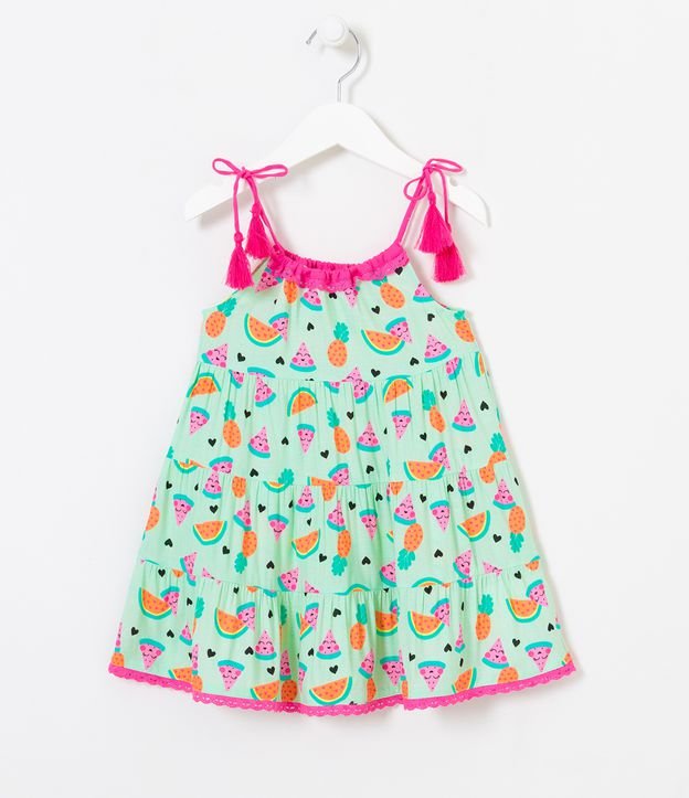 Vestido Infantil en Viscosa Marias Estampados de Frutas - Talle 1 a 5 años Verde 1