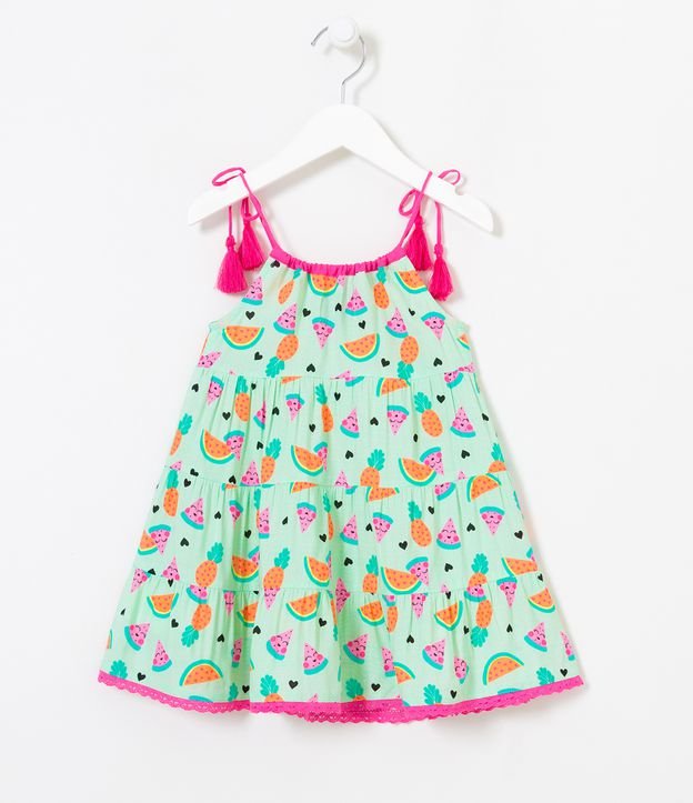 Vestido Infantil en Viscosa Marias Estampados de Frutas - Talle 1 a 5 años Verde 2