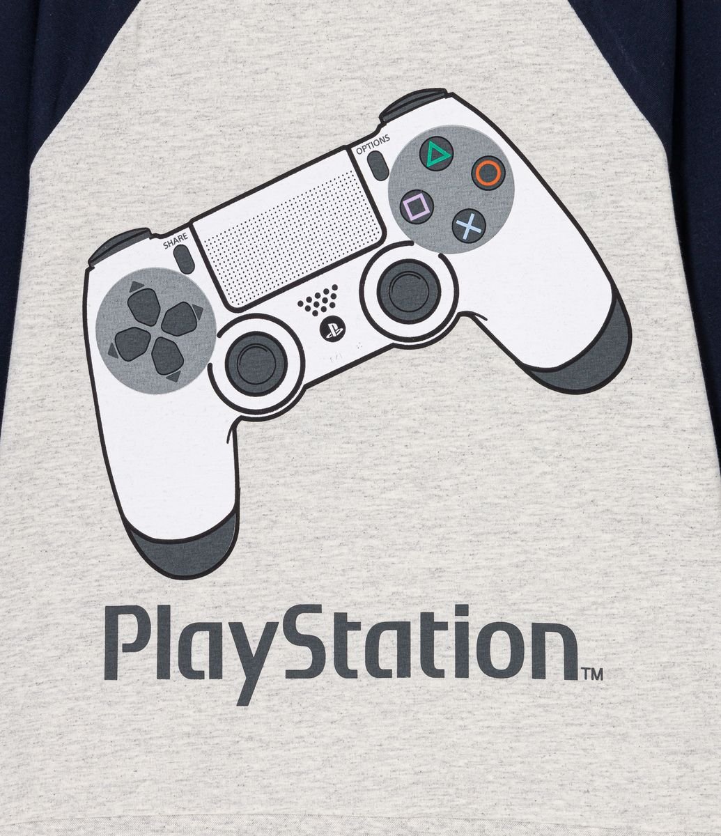 Pijama Longo Infantil com Estampa Playstation - Tam 5 a 14 anos Cinza