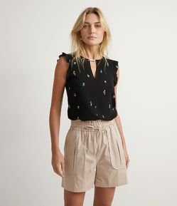 Blusa Regata com Babados e Estampa de Mini Cactos