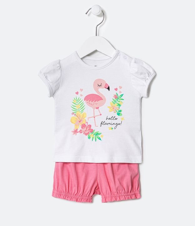 Conjunto Infantil com Estampa de Flamingo - Tam 0 a 18 meses