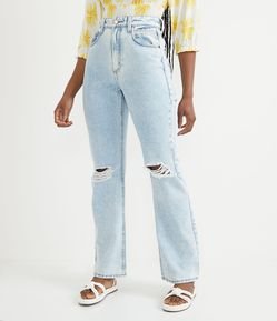 Calça Anos 90 Jeans com Cintura Alta e Puídos