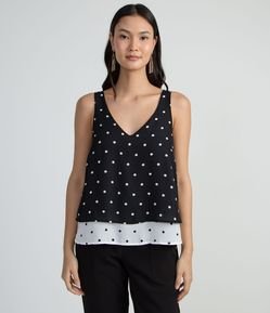 Blusa Regata em Chiffon com Sobreposição e Estampa Poá