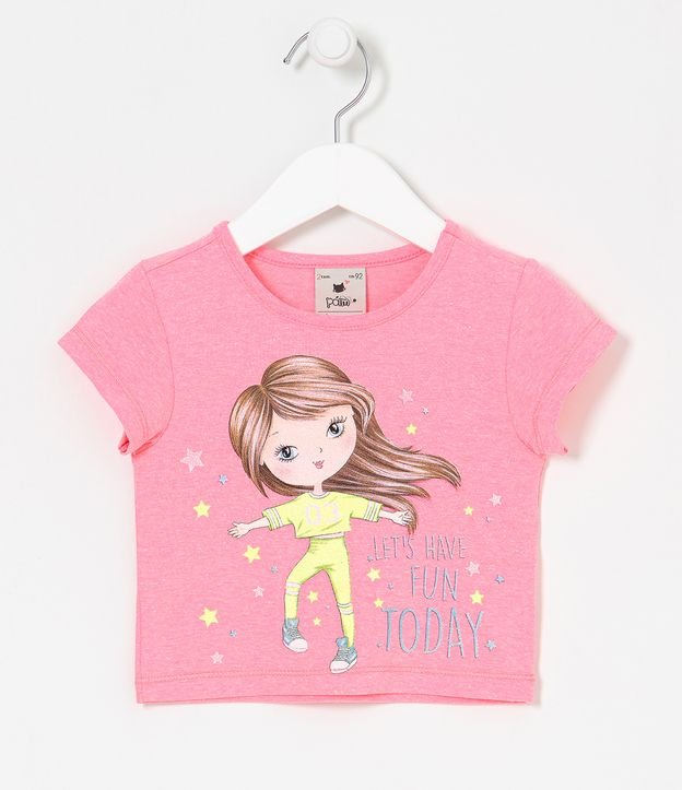 Blusa Cropped Infantil Estampa de Menina com Estrelas - Tam 1 a 5 anos