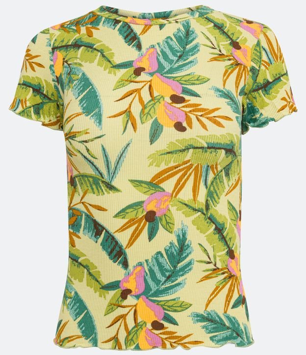 Blusa en Ribana con Volantes y Estampado de Follajes Verde 5