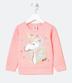 Blusão Infantil Neon em Moletom Estampa de Unicórnio - Tam 1 a 5 anos