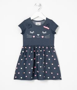 Vestido Infantil Estampa de Gatas con Orejas 3D - Talle 1 a 5 años