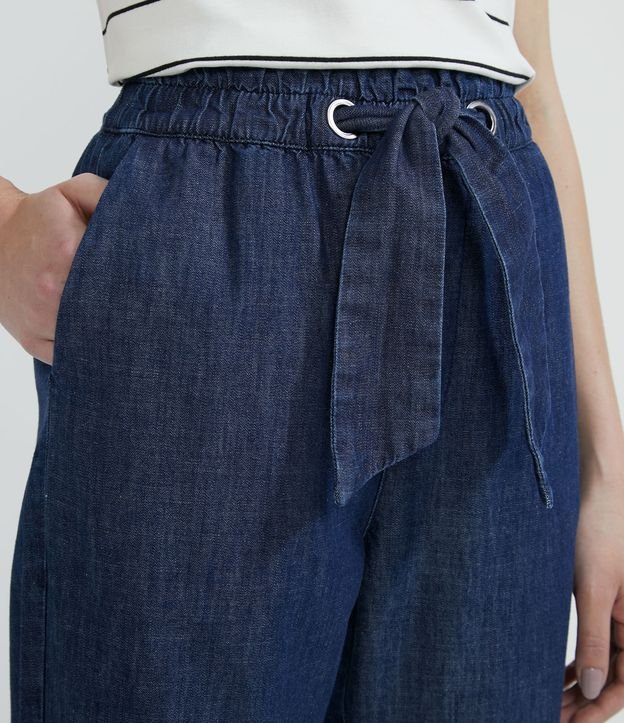 Pantalón Baggy en Jeans con Lazo en la Cintura Azul 3