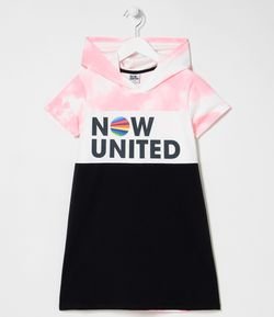 Vestido Infantil Estampa Tie Dye e Logo Now United com Capuz  - Tam  9 a 14
