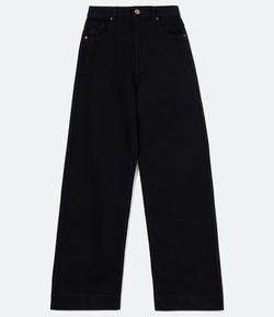 Calça Wide Leg em Sarja com Barra Larga