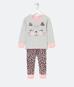 Pijama Infantil Longo Estampa de Gatinha - Tam 1 a 4 anos