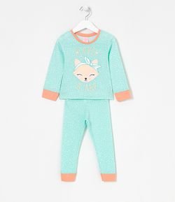Pijama Infantil Longo Estampa de Raposinha de Bandana - Tam 1 a 4 anos