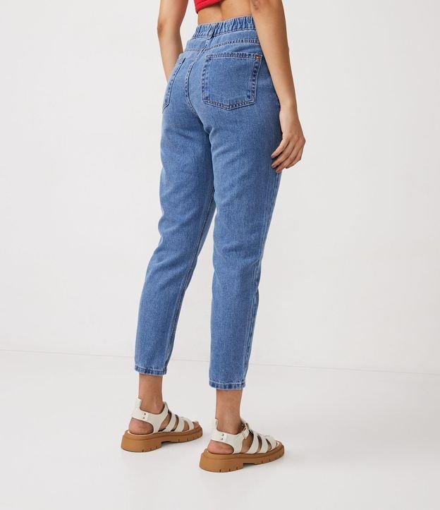 Pantalón Mom Jeans con Elástico en la Cintura Azul 4