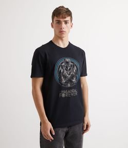 Camiseta Manga Curta com Estampa Pantera Negra