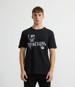 Camiseta em Algodão Manga Curta Lettering I am The Rebellion