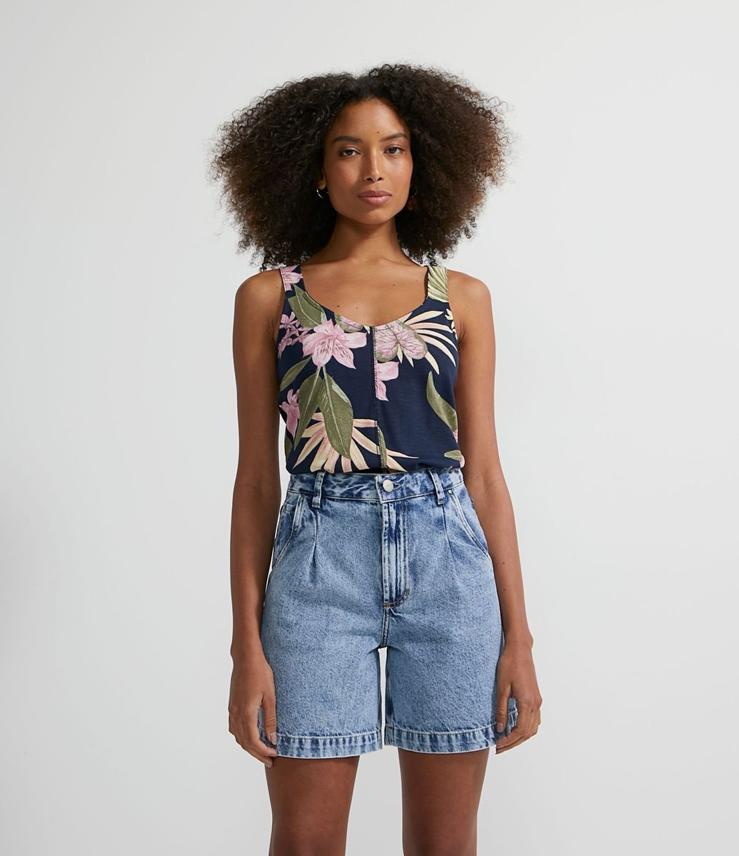 Menor preço em Blusa Regata em Viscose com Estampa Floral