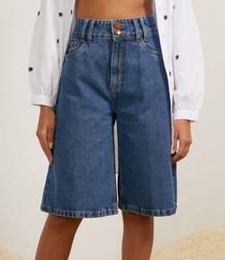 Bermuda Jeans com Cintura Alta e Sem estampa