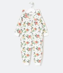 Macacão Infantil com Capuz Estampa Floral - Tam 0 a 18 meses