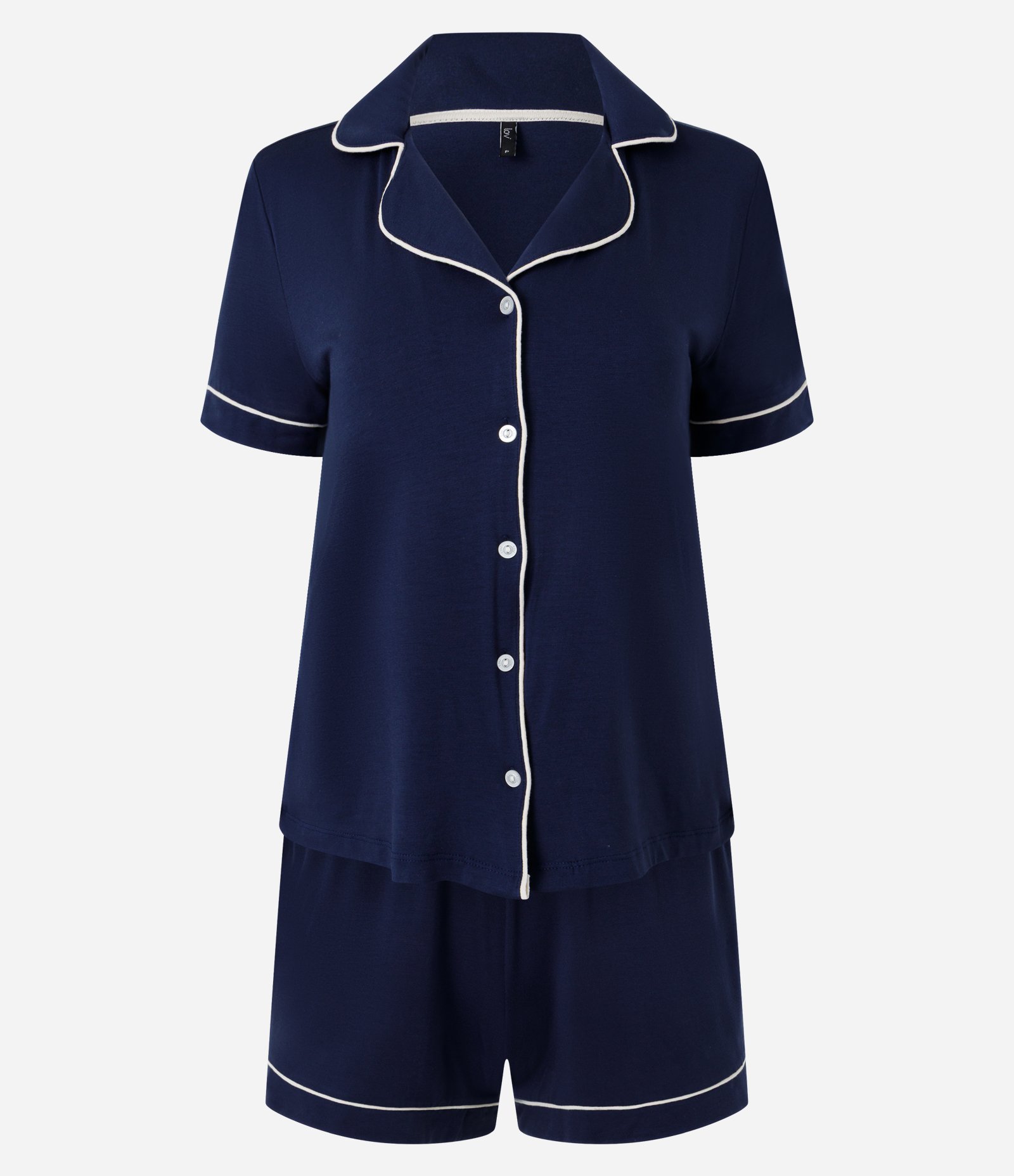 Pijama Americano Curto em Viscolycra com Viés Contrastante Azul 1