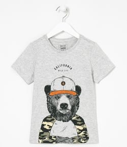 Camiseta Infantil Estampa Urso - Tam 5 a 14 Anos