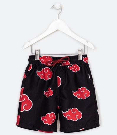 Short Runner Infantil em Moletinho com Estampa da Nuvem Akatsuki