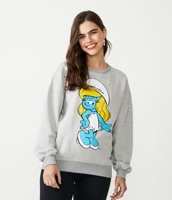 Blusão Fechado em Moletom com Estampa Smurfette