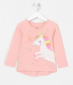 Blusa Infantil Estampa de Unicórnio com Glitter - Tam 1 a 5 anos