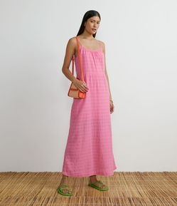 Vestido Longo em Algodão Xadrez com Alças Finas Reguláveis