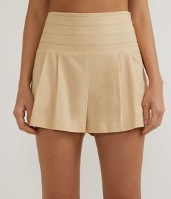 Short Cintura Alta em Linho com Cós Largo e Pregas