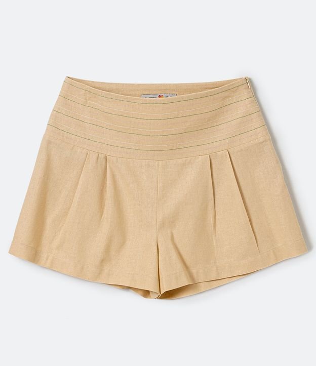 Short Cintura Alta en Lino con Cintura Ancha y Pliegues Beige 5