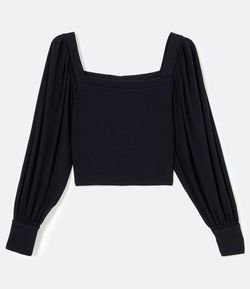 Blusa Manga Bufante com Decote Quadrado
