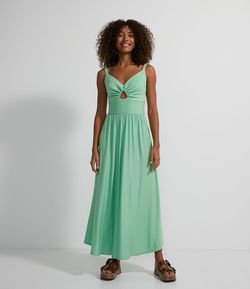 Vestido Midi em Viscose com Texturizada com Abertura no Busto