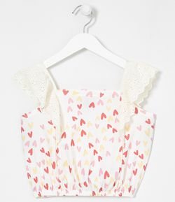 Blusa Infantil Estampa de Corações - Tam 5 a 14 Anos