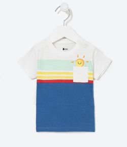 Camiseta Infantil Estampa de Sol e Bolsinho - Tam 0 a 18 meses