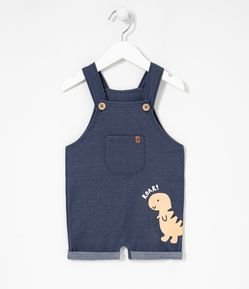 Jardineira Infantil Moletom Estampa Dino com Bolso Frontal - Tam 0 a 18 Meses