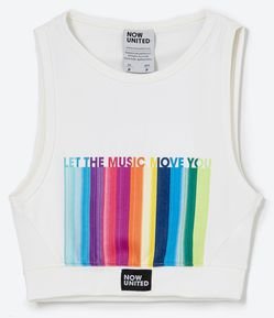 Blusa Cropped Sem Manga com Estampa e Etiqueta Bordada Now United