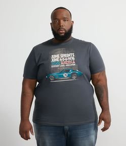 Camiseta Manga Curta com Estampa Carro Corrida - Plus Size