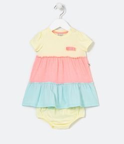 Vestido Marias Infantil Recortes Neon com Calcinhas - Tam 0 a 18 meses