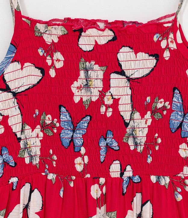 Vestido Infantil en Viscosa con Estampado Floral y Mariposas - Talle 5 a 14 años Rojo 3