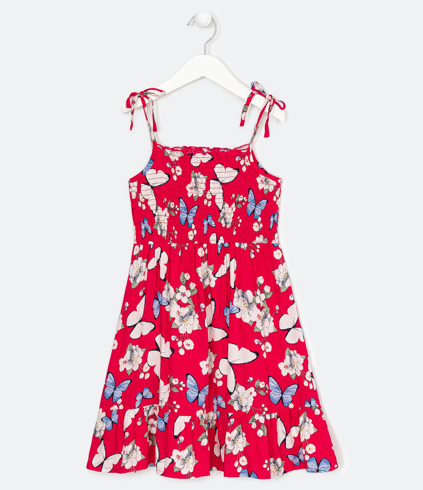 Vestido Infantil em Viscose com Estampa Floral e Borboletas - Tam 5 a 14 anos Vermelho 1