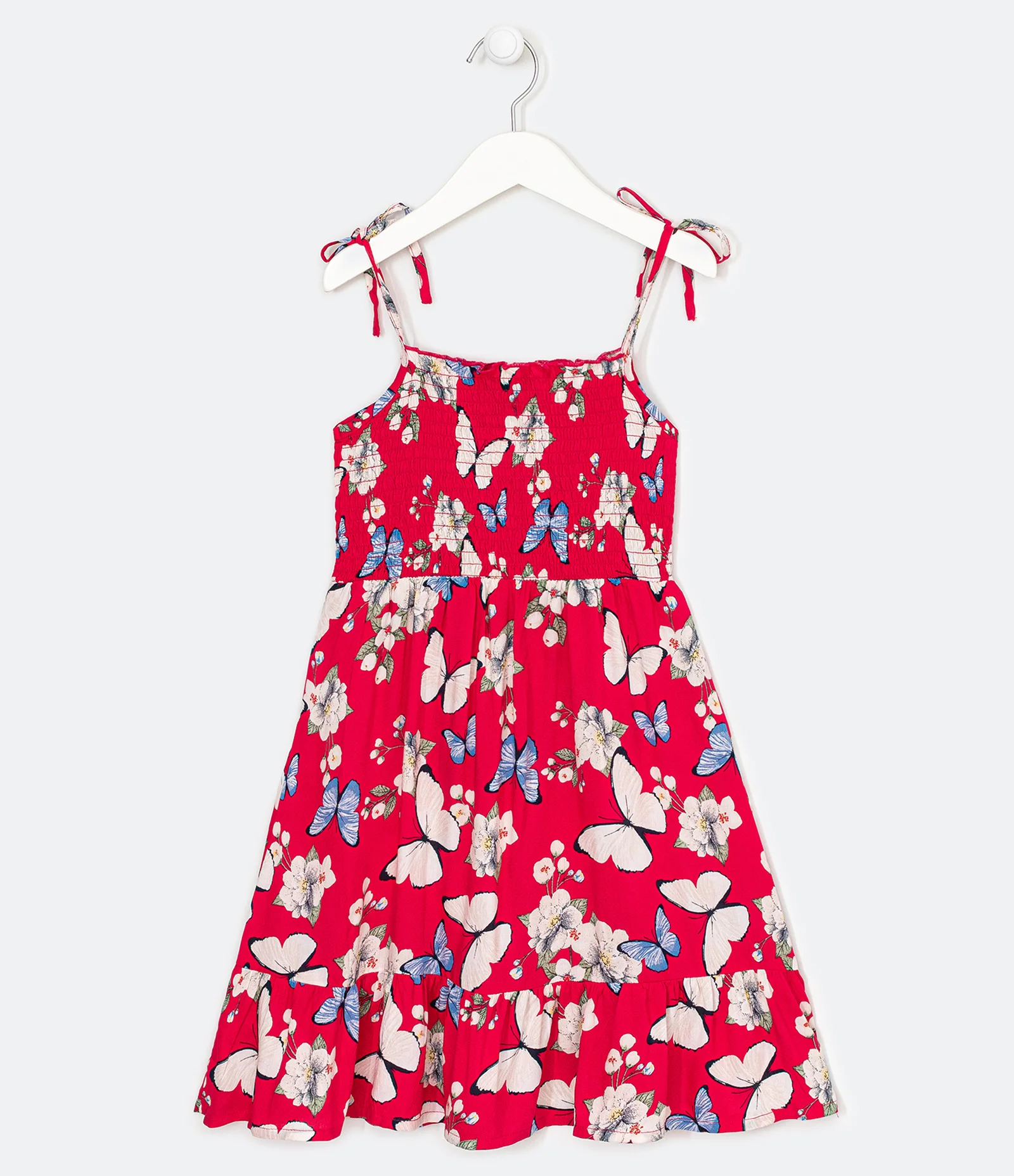 Vestido Infantil em Viscose com Estampa Floral e Borboletas - Tam 5 a 14 anos Vermelho 2