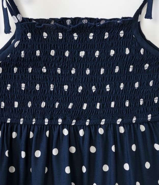 Vestido Infantil en Viscosa con Estampado Lunares y Detalle en Lastex - Talle 5 a 14 años Azul 3