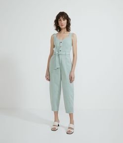 Macacão em Sarja com Botões e Amarração