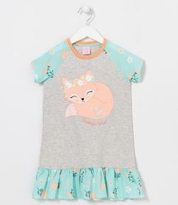 Camisola Infantil em Algodão com Estampa de Raposinha com Tiara de Flores - Tam 4 a 10 anos